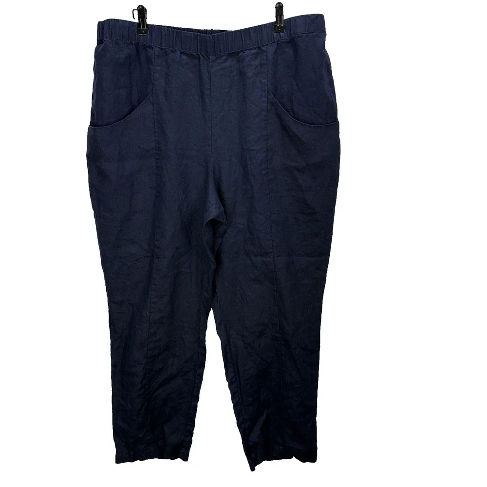 Quince Womens European‎ Linen Tapered Ankle Pants Size XL Deep Navy Minimalist
